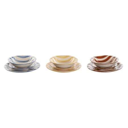 Tableware Home ESPRIT Yellow Blue Red Stoneware Stripes Mediterranean 27,5 x 27,5 x 2,8 cm 18 Pieces by Home ESPRIT, Combinat...