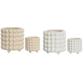 Set de Maceteros Home ESPRIT Blanco Beige Cerámica 16 x 16 x 16 cm (2 Unidades) de Home ESPRIT, Maceteros - Ref: S3056574, Pr...