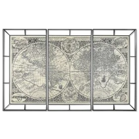 Conjunto de 3 quadros Home ESPRIT Branco Preto Mapa do Mundo 222 x 8 x 140 cm (3 Peças) de Home ESPRIT, Impressões sobre tela...