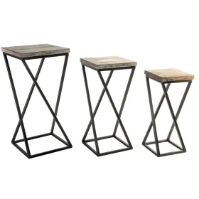 Set of 3 tables Home ESPRIT Wood Metal 33 x 33 x 68 cm by Home ESPRIT, Tables - Ref: S3056855, Price: 100,53 €, Discount: %