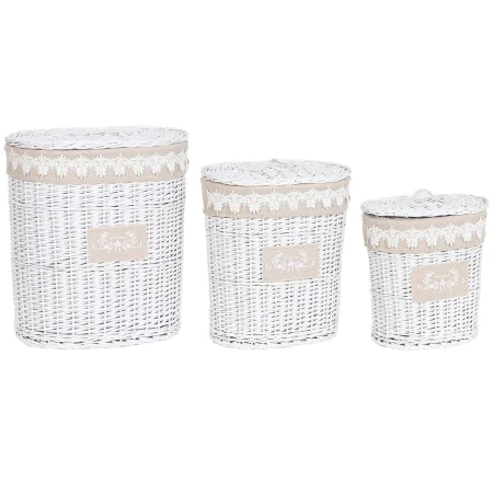 Laundry basket Home ESPRIT White Beige wicker 49 x 36 x 55 cm 3 Pieces by Home ESPRIT, Laundry Baskets - Ref: S3057043, Price...