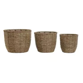 Set of Planters Home ESPRIT Brown Fibre Tropical 31 x 31 x 24 cm by Home ESPRIT, Cachepots - Ref: S3057047, Price: 22,23 €, D...