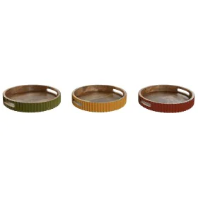 Tray Home ESPRIT Yellow Green Coral Mango wood 30 x 30 x 5 cm (3 Units) by Home ESPRIT, Plates and dishes - Ref: S3057054, Pr...