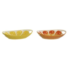 Plateau apéritif Home ESPRIT Vert Orange Grès Citron 30,6 x 16,5 x 6 cm (2 Unités) de Home ESPRIT, Plats et plateaux - Réf : ...