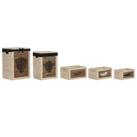 Cesto per i Panni Sporchi Home ESPRIT Nero Naturale Legno 40 x 30 x 56 cm 5 Pezzi di Home ESPRIT, Ceste per la biancheria - R...