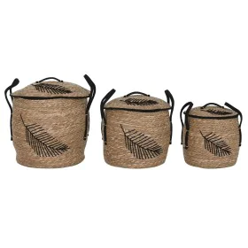 Basket set Home ESPRIT Black Natural Boho 42 x 42 x 50 cm (3 Pieces) by Home ESPRIT, Boxes - Ref: S3057195, Price: 89,41 €, D...