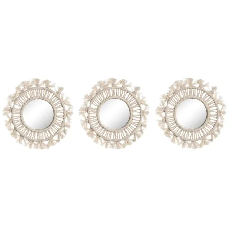 Mirror Set Home ESPRIT White Crystal Macrame Boho 20 x 1 x 20 cm (3 Pieces) by Home ESPRIT, Wall-Mounted Mirrors - Ref: S3057...