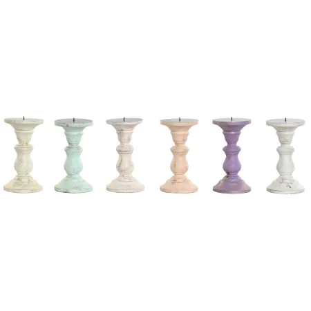 Candelabro Home ESPRIT Giallo Azzurro Verde Rosa Metallo Legno di mango Shabby Chic 10 x 10 x 18 cm di Home ESPRIT, Candelier...