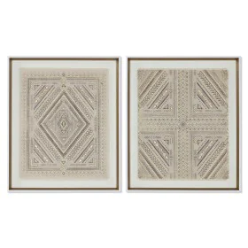 Lienzo Home ESPRIT Blanco Natural Boho 50 x 3,8 x 60 cm (2 Unidades) de Home ESPRIT, Impresiones sobre lienzo - Ref: S3057744...