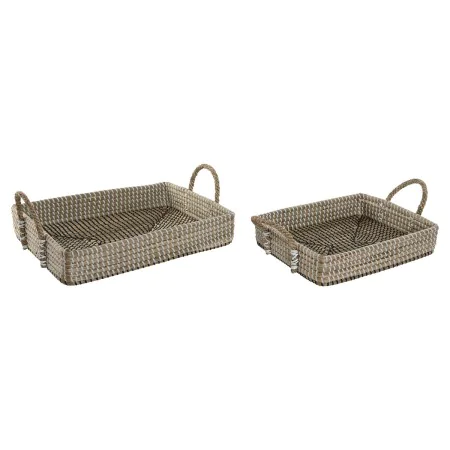 Set di Vassoi Home ESPRIT Naturale Marrone Chiaro Città 41 x 32 x 16 cm (2 Unità) di Home ESPRIT, Soprammobili - Rif: S305777...