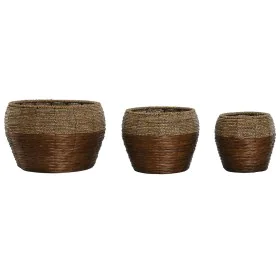 Set di vasi da fiori Home ESPRIT Naturale Metallo Fibra Tropicale 32 x 32 x 23 cm di Home ESPRIT, Cachepot - Rif: S3058152, P...