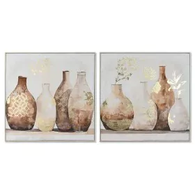 Painting Home ESPRIT Beige Golden polystyrene Canvas Vase Scandinavian 82,5 x 3,5 x 82,5 cm (2 Units) by Home ESPRIT, Prints ...