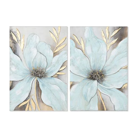 Painting Home ESPRIT Blue Golden Canvas MDF Wood Flower Shabby Chic 60 x 3 x 90 cm (2 Units) by Home ESPRIT, Prints on Canvas...