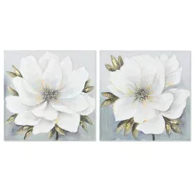 Cadre Home ESPRIT Blanc Doré Toile Bois MDF Fleur Romantique 60 x 3 x 60 cm (2 Unités) de Home ESPRIT, Impressions sur toile ...