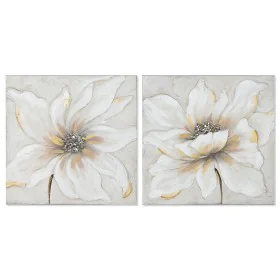 Cadre Home ESPRIT Blanc Beige Toile Bois MDF Fleur Romantique 50 x 2,5 x 50 cm (2 Unités) de Home ESPRIT, Impressions sur toi...