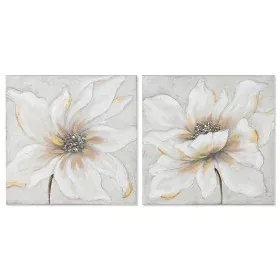 Pintura Home ESPRIT Branco Bege Tela Madeira MDF Flor Romântico 50 x 2,5 x 50 cm (2 Unidades) de Home ESPRIT, Impressões sobr...