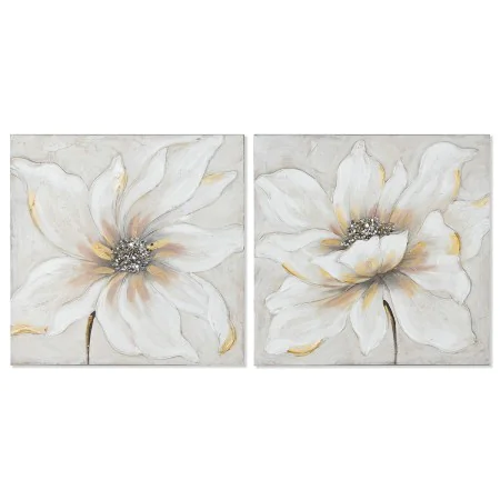 Painting Home ESPRIT White Beige Canvas MDF Wood Flower Romantic 50 x 2,5 x 50 cm (2 Units) by Home ESPRIT, Prints on Canvas ...