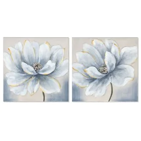 Painting Home ESPRIT Blue White Canvas MDF Wood Flower Traditional 40 x 2,5 x 40 cm (2 Units) by Home ESPRIT, Prints on Canva...