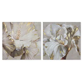 Pintura Home ESPRIT Bege Dourado Tela Madeira MDF Moderno Flor 80 x 3 x 80 cm (2 Unidades) de Home ESPRIT, Impressões sobre t...