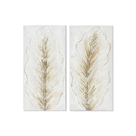 Painting Home ESPRIT White Golden Canvas MDF Wood Leaf of a plant Romantic 30 x 2,5 x 60 cm (2 Units) by Home ESPRIT, Prints ...