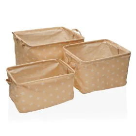 Set of Stackable Organising Boxes Versa rect stars Beige Polyester Fusion 3 Pieces by Versa, Cosmetic Organisers - Ref: S3409...