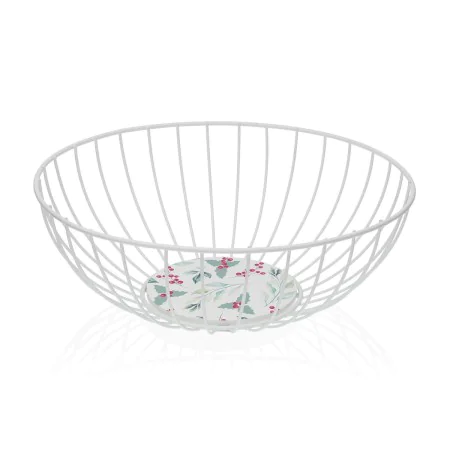 Fruit Bowl Versa Acebo White Metal Steel MDF Wood 28 x 10 x 28 cm by Versa, Bowls and large cups - Ref: S3411309, Price: 9,04...