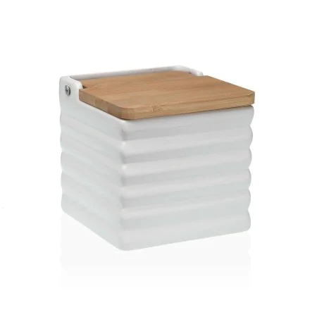 Salière avec couvercle Versa Rayures Blanc Céramique Bambou Dolomite 11 x 11 x 11 cm de Versa, Doseurs d'assaisonnements et d...