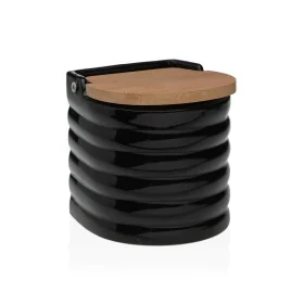 Salt Shaker with Lid Versa Stripes Black Ceramic Bamboo Dolomite 11 x 11 x 11 cm by Versa, Dispensers for dressings and spice...