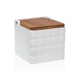 Salero con Tapa Versa Cuadros Blanco Cerámica Bambú Dolomita 11 x 11 x 11 cm de Versa, Dosificadores de aliño y especias - Re...