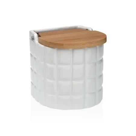 Salt Shaker with Lid Versa Frames White Ceramic Bamboo Dolomite 11 x 11 x 11 cm by Versa, Dispensers for dressings and spices...