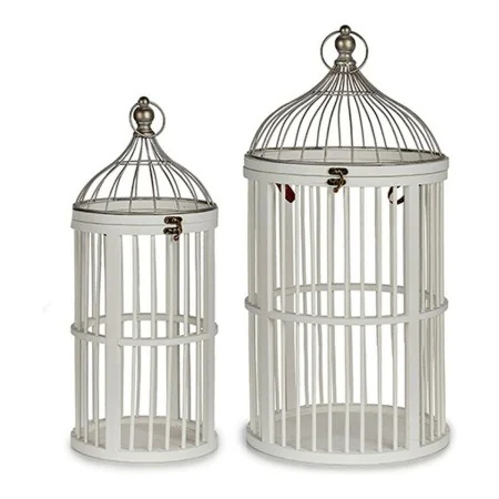 Cage Ronde Blanc Bois (2 Pièces) de Gift Decor, Objets de décoration - Réf : S3604671, Prix : 63,67 €, Remise : %