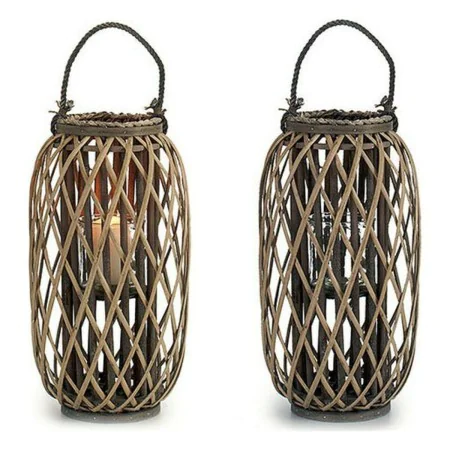 Candleholder Brown wicker Glass 11,5 x 12 cm by Gift Decor, Candelabras and candle holders - Ref: S3606134, Price: 20,28 €, D...