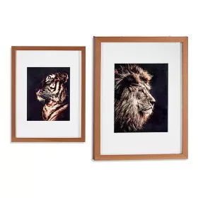 Cadre Tigre Lion Verre Bronze Contre-plaqué (33 x 3 x 43 cm) de Gift Decor, Décorations murales - Réf : S3606486, Prix : 13,3...