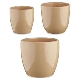 Set de Macetas Beige Arcilla (3 Piezas) (22,5 x 18,5 x 22,5 cm) de Ibergarden, Macetas para flores - Ref: S3606588, Precio: 1...