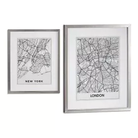 Painting London New York Silver Wood Glass (43 x 3 x 53 cm) by Gift Decor, Wall Pediments - Ref: S3608320, Price: 15,04 €, Di...