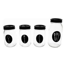 Cutlery Organiser Black Metal Transparent Glass 9 x 9 x 17 cm (4 pcs) by Vivalto, Shelves and supports - Ref: S3608362, Price...