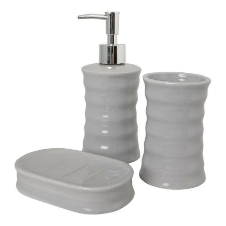 Bath Set 89457 Waves Ceramic Grey Metal (3 pcs) by Berilo, Bathroom Accessory Sets - Ref: S3608907, Price: 7,97 €, Discount: %