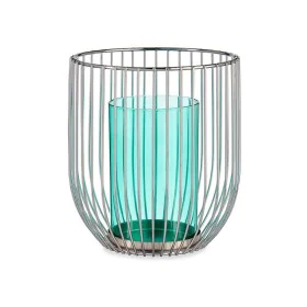 Bougeoir Argenté Bleu Cage Métal verre (15 x 17 x 15 cm) de Gift Decor, Bougeoirs et chandeliers - Réf : S3609624, Prix : 14,...