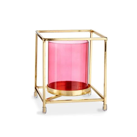 Portavelas Cuadrado Rosa Dorado 11,5 x 12,6 x 11,5 cm Metal Vidrio de Gift Decor, Candelabros y portavelas - Ref: S3609627, P...