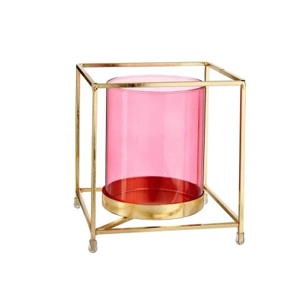 Candleholder Squared Pink Golden 14 x 15,5 x 14 cm Metal Glass by Gift Decor, Candelabras and candle holders - Ref: S3609637,...