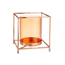 Candleholder Squared Copper Amber 14 x 15,5 x 14 cm Golden Metal Glass by Gift Decor, Candelabras and candle holders - Ref: S...