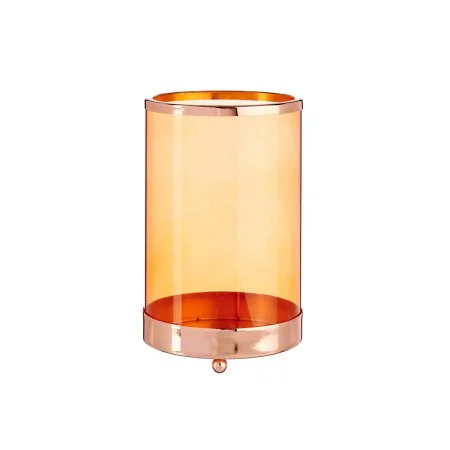 Candleholder Copper Amber Cylinder 12,2 x 19,5 x 12,2 cm Metal Glass by Gift Decor, Candelabras and candle holders - Ref: S36...