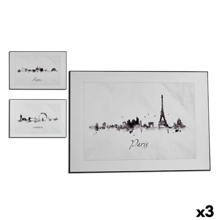 Painting City Black White Particleboard (81,5 x 3 x 121 cm) (3 Units) by Gift Decor, Wall Pediments - Ref: S3615469, Price: 1...