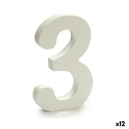 Number 3 Wood White (1,8 x 21 x 17 cm) (12 Units) by Pincello, Letters & Numbers - Ref: S3616293, Price: 9,52 €, Discount: %