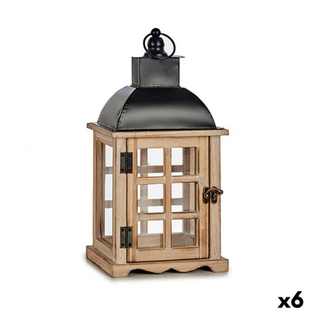 Farol Negro Metal Madera Marrón (14 x 40 x 20 cm) (6 Unidades) de Gift Decor, Candelabros y portavelas - Ref: S3616936, Preci...