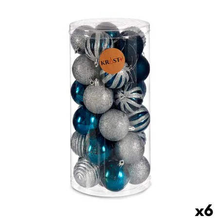 Set di palline di Natale Azzurro Argentato Plastica Ø 6 cm (6 Unità) di Krist+, Natale - Rif: S3622460, Prezzo: 55,83 €, Scon...