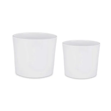 Set de Macetas Ø 22 cm Ø 27 cm 2 Piezas Blanco Arcilla de Ibergarden, Macetas para flores - Ref: S3622839, Precio: 19,89 €, D...