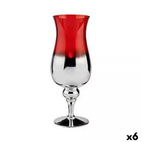 Portavelas Cristal Rojo Plateado 13 x 35 x 13 cm (6 Unidades) de Gift Decor, Candelabros y portavelas - Ref: S3624046, Precio...