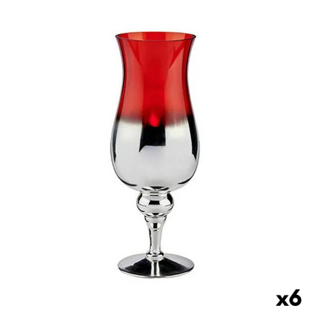 Bougeoir Verre Rouge Argenté 13 x 35 x 13 cm (6 Unités) de Gift Decor, Bougeoirs et chandeliers - Réf : S3624046, Prix : 36,0...