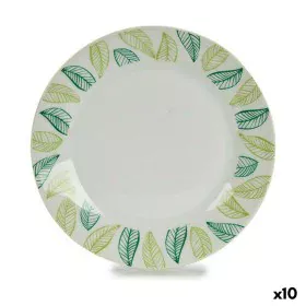 Plato de Postre Hojas Blanco Verde Ø 19 cm Porcelana (10 Unidades) de BigBuy Home, Platos y fuentes - Ref: S3624280, Precio: ...